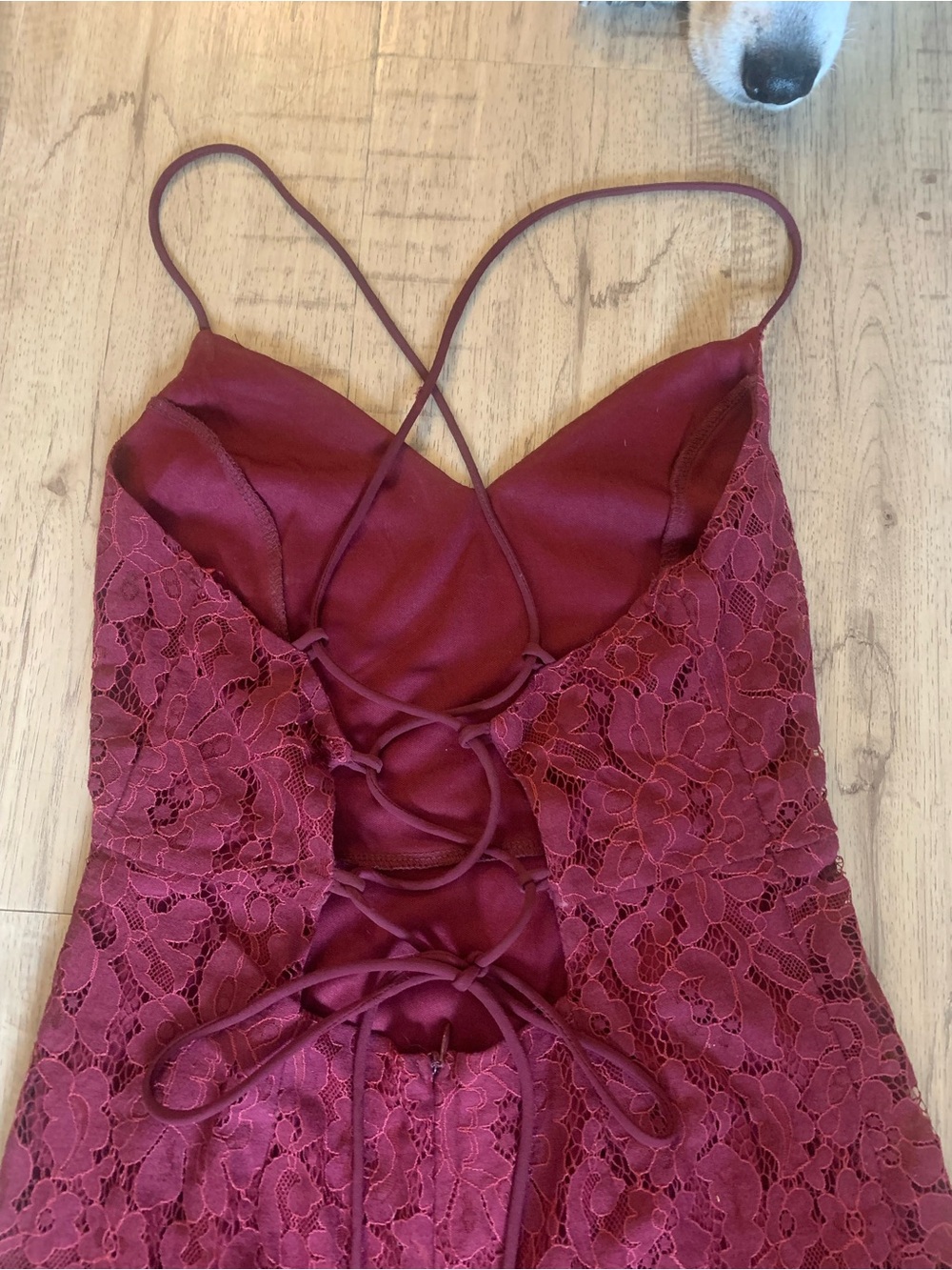 Blue Blush - Burgundy Lace High-low Corset Back Sleevless Dress